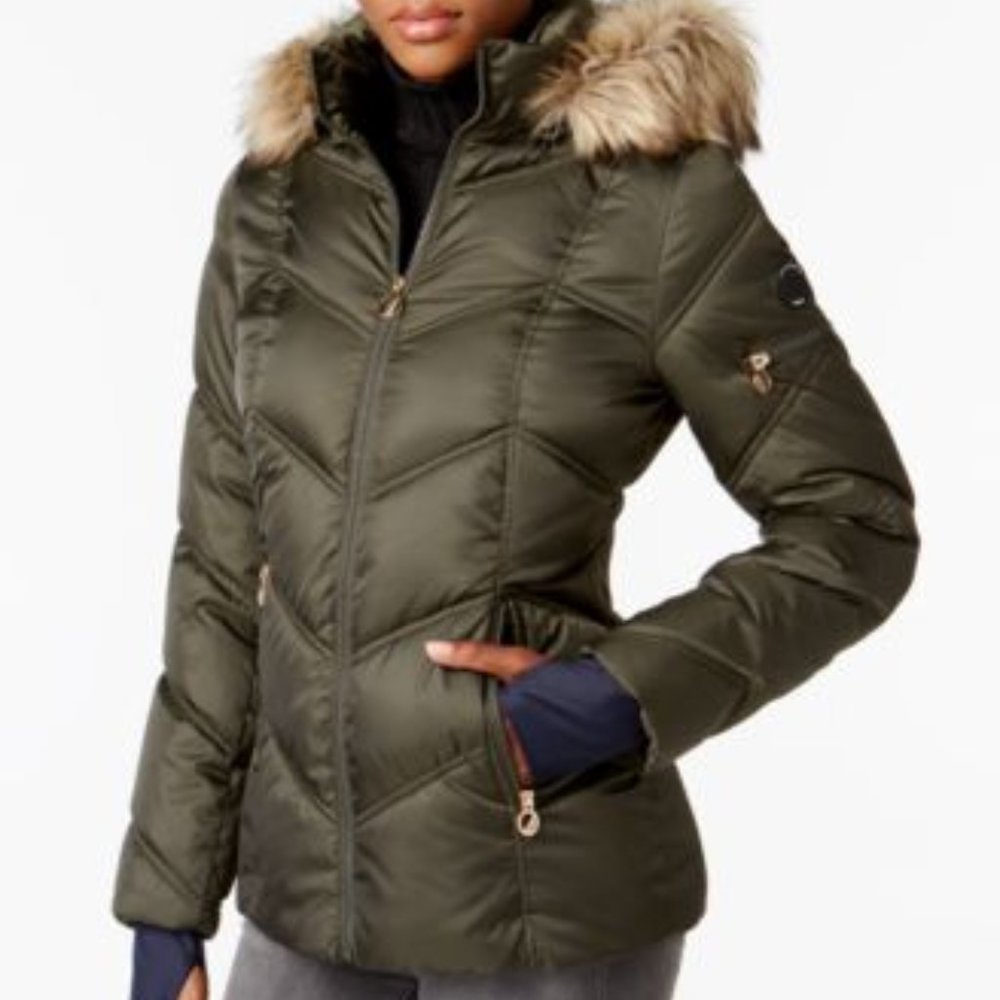NWT $195 NAUTICA Women XS Winter Snow Puffer Jacket with Faux Fur Trim Green - Picture 5 of 11